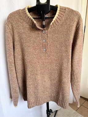 Cozy Multicolor Crew Henley Sweater - Neutral Brown Blend